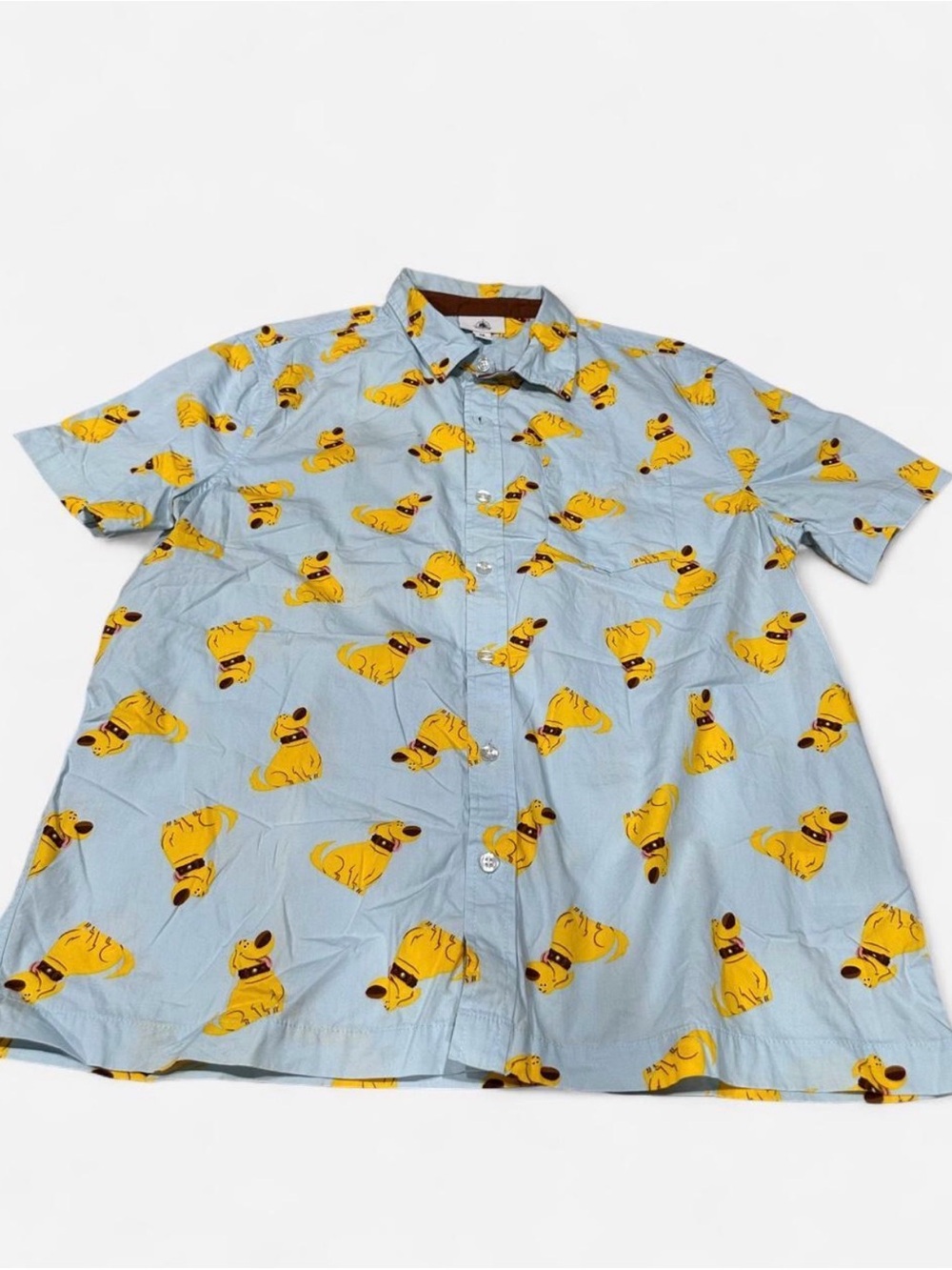 Disney Light Blue Short-Sleeve Button-Down Shirt with Yellow Duck Print